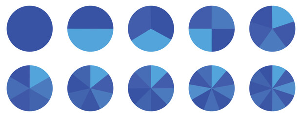 Pie chart set, segmented circle icons, circle diagram with sections or parts, vector. Pie chart infographic set. Circle diagram collection with sections or part. Segmented circle icons for infographic © BRUSH STUDIO 🌍