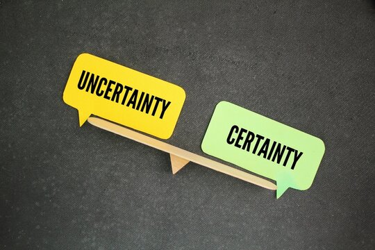 balance between certainty and uncertainty. the concept of thinking about something. Uncertainty is present when the likelihood of future events is indefinite or incalculable