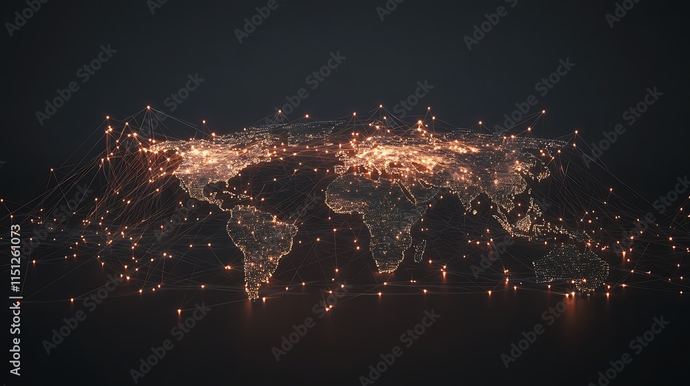 Poster illuminated world map showcasing global network world connectivity.