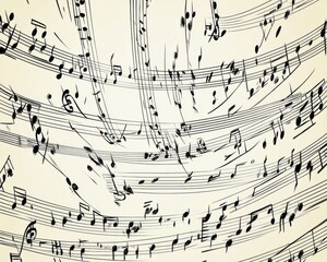 Fototapeta premium An intricate pattern of musical notes on a soft beige background, evoking creativity and harmony in music.