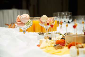 Buffet table on a white tablecloth