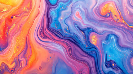 abstract background featuring swirling colors of orange, pink, blue, and purple, creating sense of chaos and fluidity. This artwork evokes feeling of energy and movement