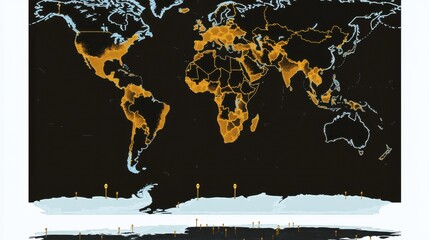 A striking global map showcasing population density with vibrant yellow points against a dark background.