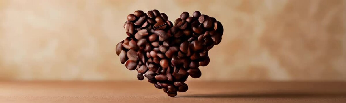 Heart made of coffee beans, place for inscription, coffee, roasted grain, brown, heart, bean, cafe, beans, drink, caffeine, love, roasted, symbol. copy space banner