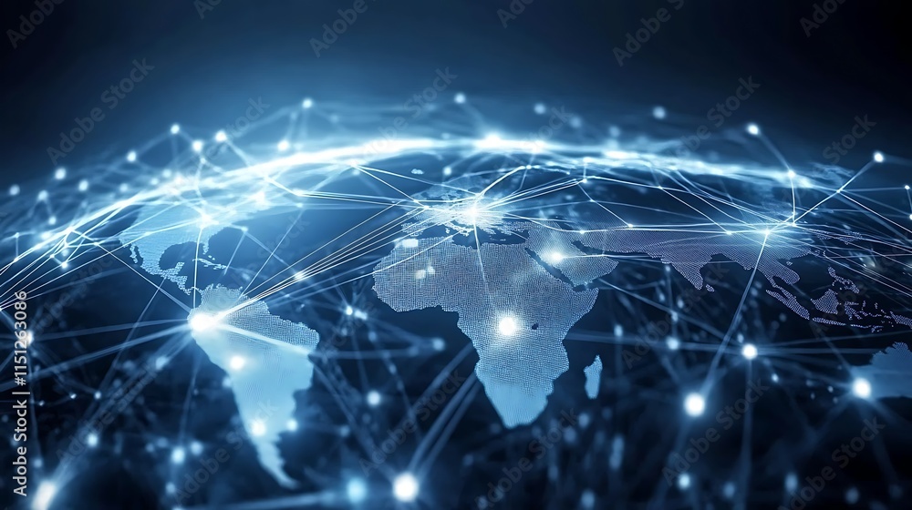 Poster global network with illustrating interconnectedness digital technology theme.