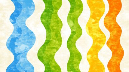 Colorful wavy lines create vibrant abstract background, featuring shades of blue, green, yellow, and orange. This lively design adds cheerful touch to any space