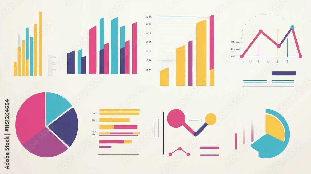 Poster colorful abstract graphs and charts showcasing data insights visually appealing and modern design.