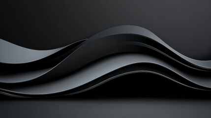 Fototapeta premium Sleek black abstract waves create sense of depth and movement, evoking modern and sophisticated atmosphere. smooth curves and shadows enhance visual appeal