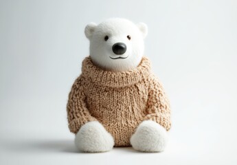 Obraz premium Adorable Polar Bear Toy in Cozy Knit Sweater on Light Background
