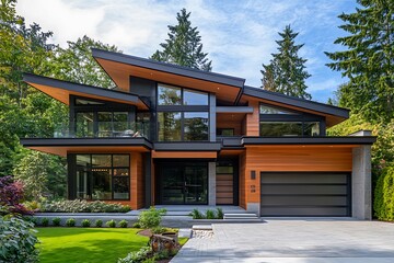 Obraz premium Modern House Exterior, Contemporary Architecture, Luxury Home