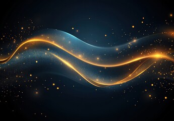 Abstract Gold and Blue Wave with Glittering Particles