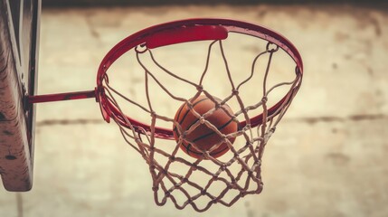 A basketball swishes through the net, capturing the thrill of the game in vibrant colors.