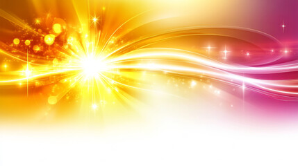 Obraz premium Bright and vibrant abstract background featuring radiant light bursts and flowing lines in warm yellow and pink hues, creating sense of energy and movement