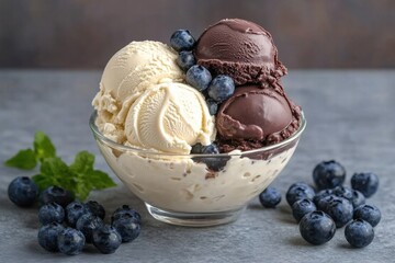 Delicious Vanilla and Chocolate Ice Cream with Blueberries