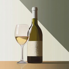 Fototapeta premium Artistic still life of a white wine bottle and glass with a minimalist background highlighting elegance.