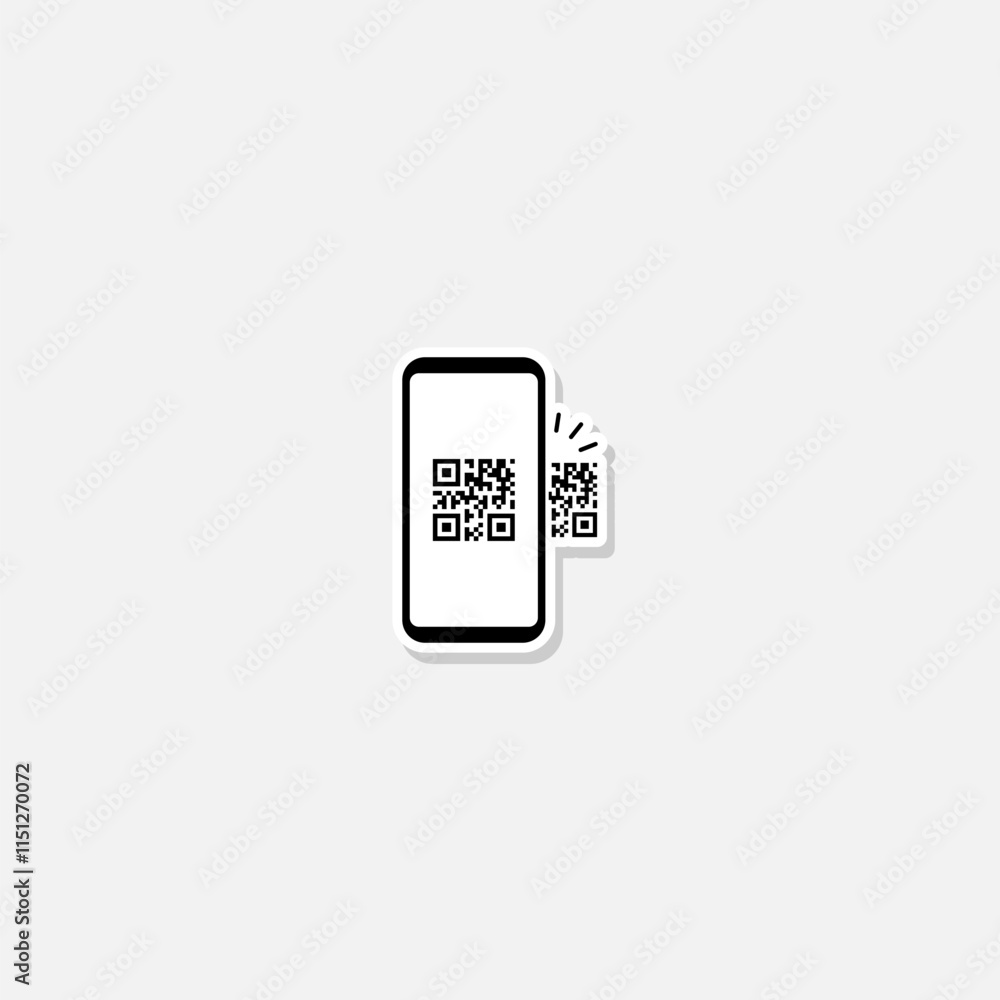 Poster scan qr code with smartphone icon sticker isolated on gray background