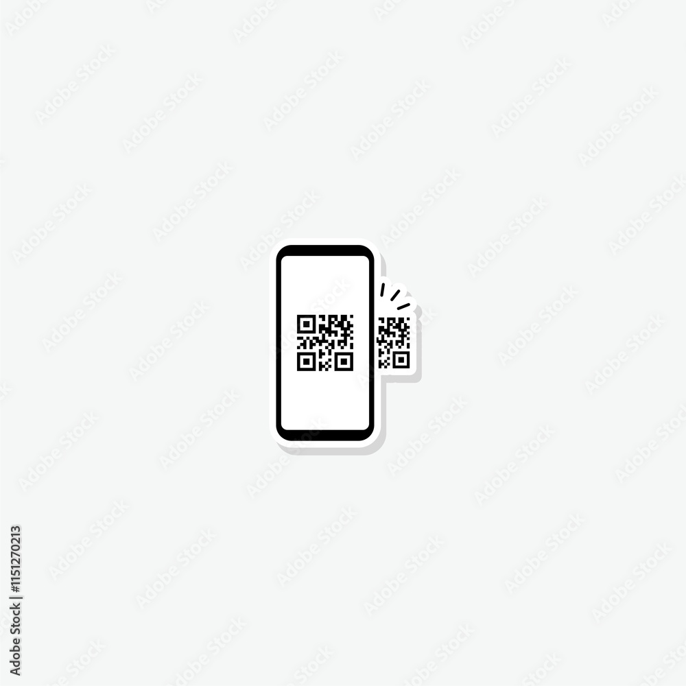 Poster scan qr code with smartphone icon sticker isolated on gray background