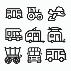 Transport, vehicle and delivery elements - minimal thin line web icon set. Transport line icons set.  Public, travel and delivery transport icons. Vector illustration.