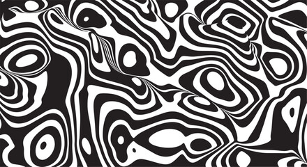 Fototapeta premium Trippy organic shape Waves Ripple Pattern black and white retro wave pattern reminding optical illusions