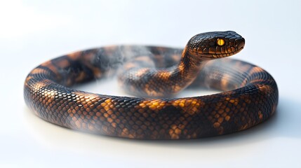 Obraz premium A toxic snake, its scales glowing and emitting a faint toxic mist, placed on a white background