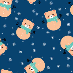 Seamless pattern cartoon bear. cute christmas and winter wallpaper for fabric print, gift wrap paper