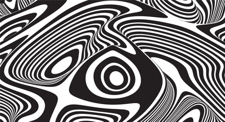 Trippy organic shape Waves Ripple Pattern black and white retro wave pattern reminding optical illusions