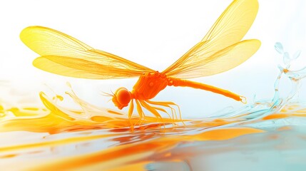Naklejka premium A toxic dragonfly with glowing wings, hovering above a pool of toxic liquid on a white background