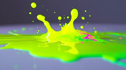 A toxic chemical spill, with bright neon-colored liquid spreading on a white surface