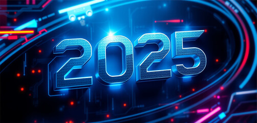 Naklejka premium Futuristic 2025 New Year's Digital Display