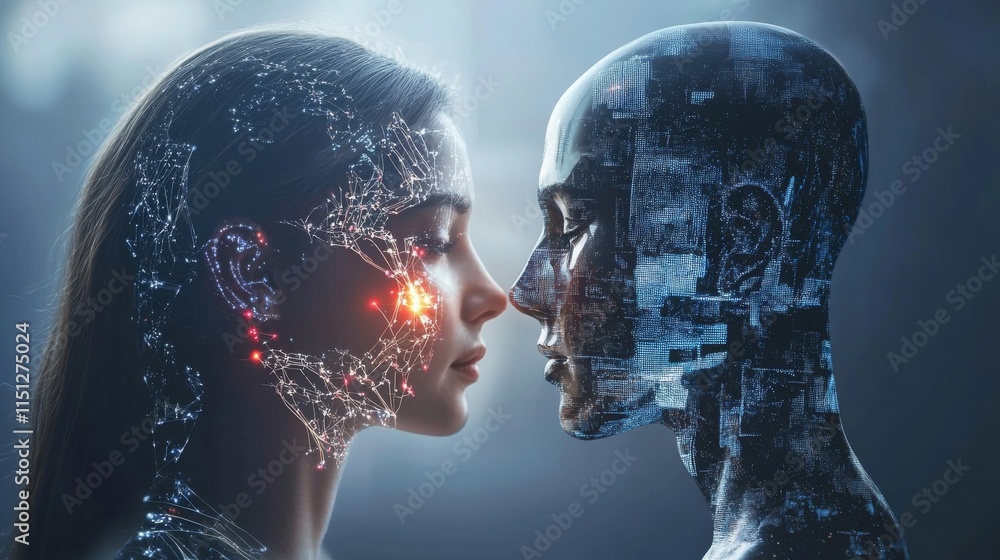 Poster artificial intelligence learning and business transformation concept featuring modern ai integration