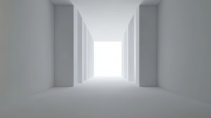 Minimalist White Interior with Bright Light and Symmetrical Columns