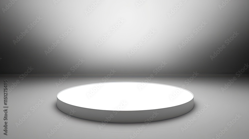 Poster empty round platform with soft lighting in minimalist studio space