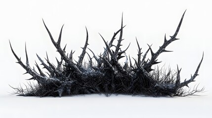 A highly toxic plant with sharp thorns, covered in a mysterious, poisonous glow, placed on a white backdrop