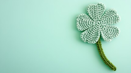 Four clover leaf crochet isolated on white background, Lucky clover leaves with four leaf,Clover flowers background,Patricks day,Spring flower pattern,St. Patrick s day seamless pattern.