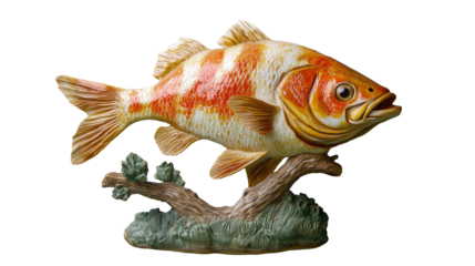 Fishing trophy - big freshwater perch in water on green background. 