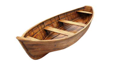 Small, Empty Wooden Boat for Rowing isolated on transparent Background