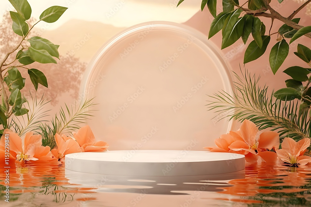 Poster 3d render featuring a vector abstract background with a clean podium and round stage, ideal for show