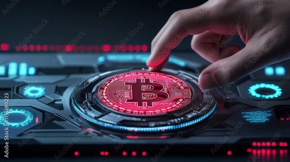 Aufkleber in a dynamic world of cryptocurrency trading and blockchain technology, a man with an ai hand reache