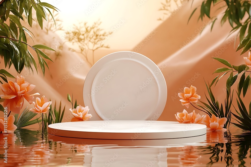Poster 3d render featuring a vector abstract background with a clean podium and round stage, ideal for show