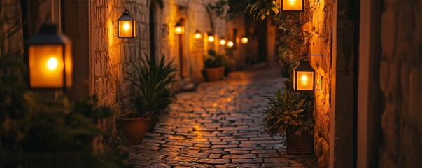 Fototapeta premium A charming Old Town lit by warm lanterns