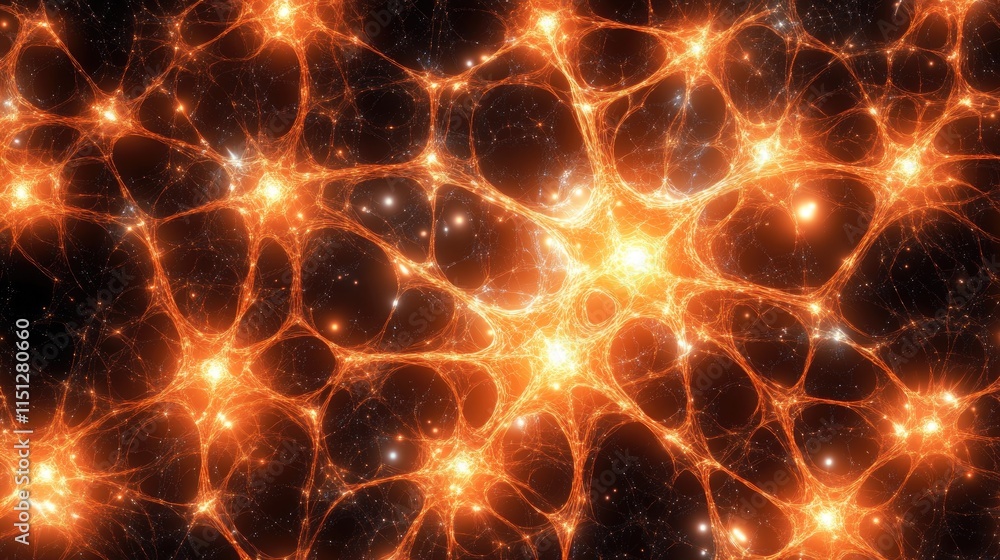 Aufkleber abstract neural network structure with orange glow on dark background