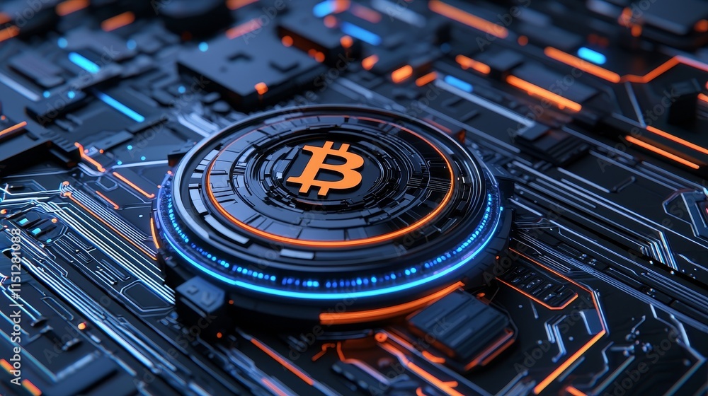 Poster bitcoin, a digital currency that operates on blockchain technology, is symbolized by a gold coin. th