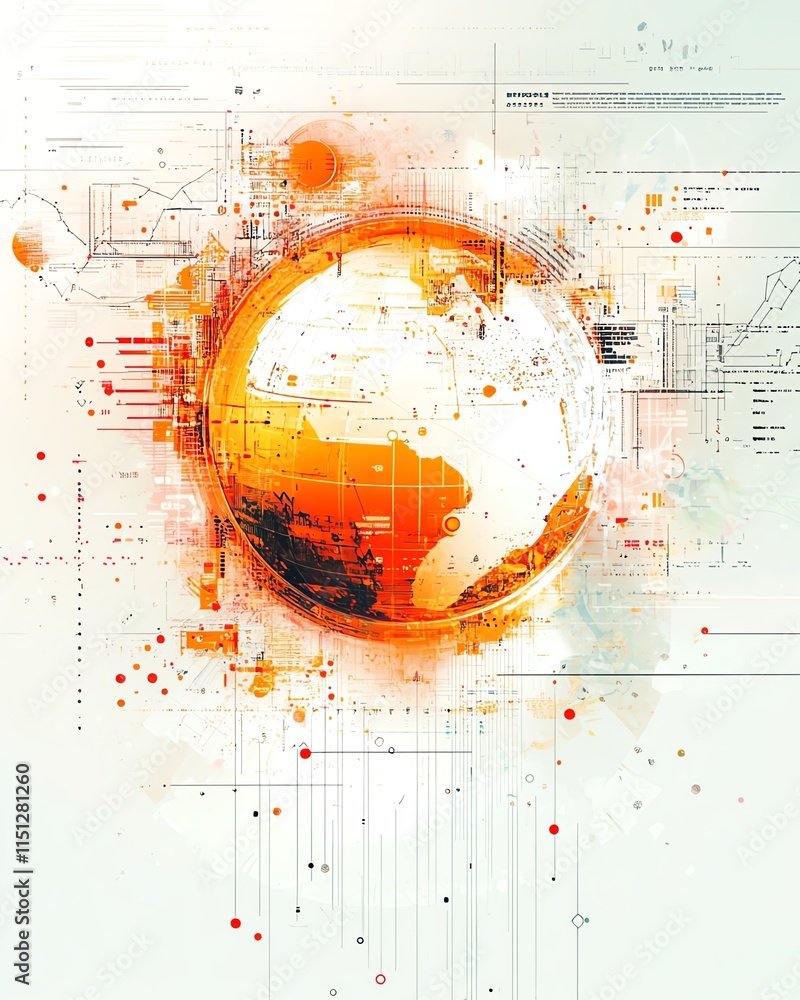 Fototapete abstract globe on a datadriven technology background, with interconnected networks and statistical s