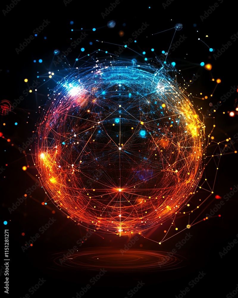 Leinwandbilder Abstract globe on a datadriven technology background, with interconnected networks and statistical symbols, representing communication and global connections
