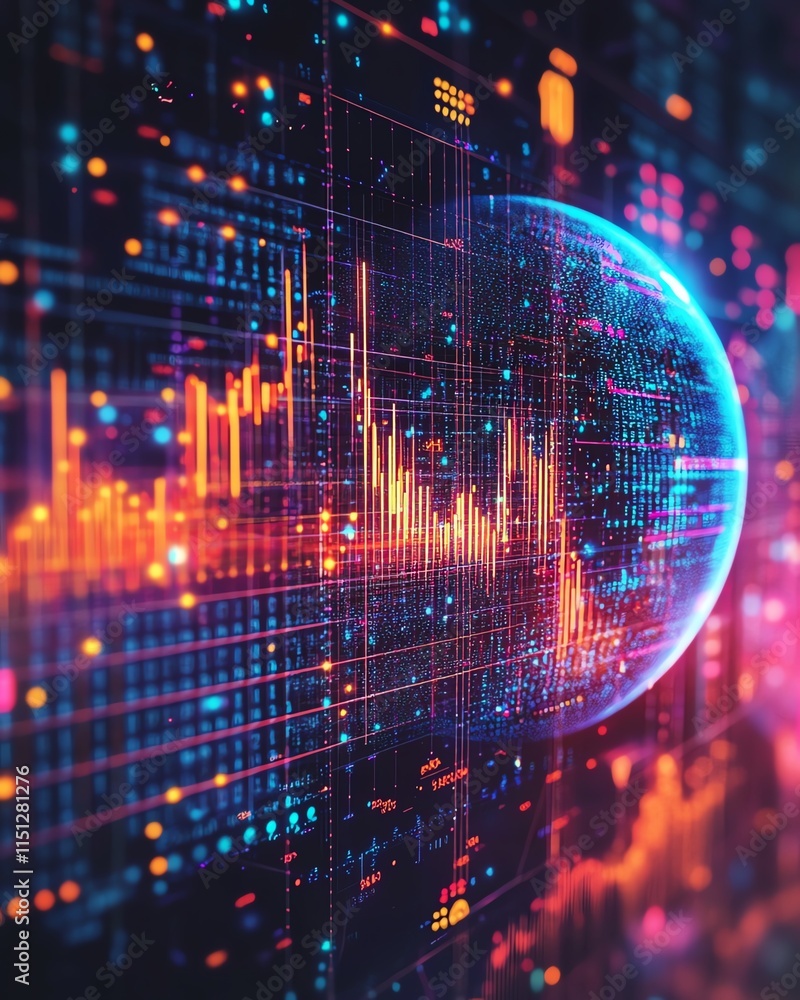 Aufkleber abstract globe on a background of technology, data, and digital statistics, symbolizing global conne