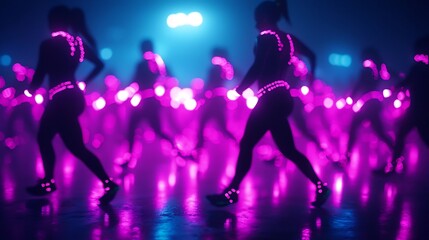 Glowing Neon Dancers Captivating Futuristic Holographic Halftime Entertainment Show
