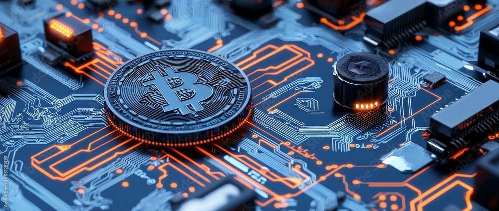 Poster revolutionary bitcoin mining approach: state-of-the-art cryptocurrency blockchain network visualized