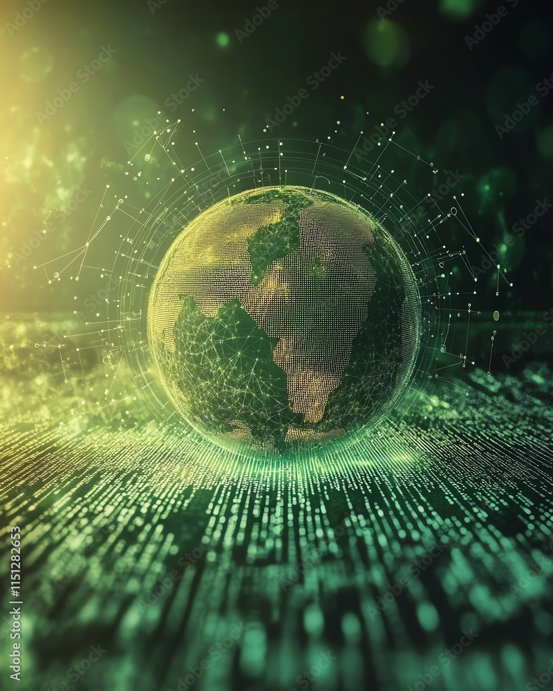 Leinwandbilder globe on an abstract digital background with data, statistics, and communication symbols, representi