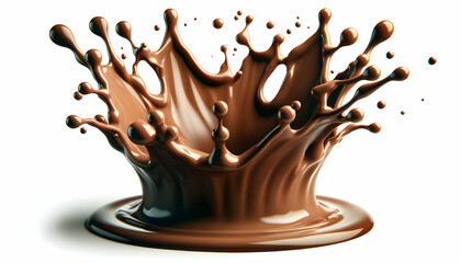 Pantone Mocha mousse-colored liquid chocolate splashes into the air, forming a crown-like shape...