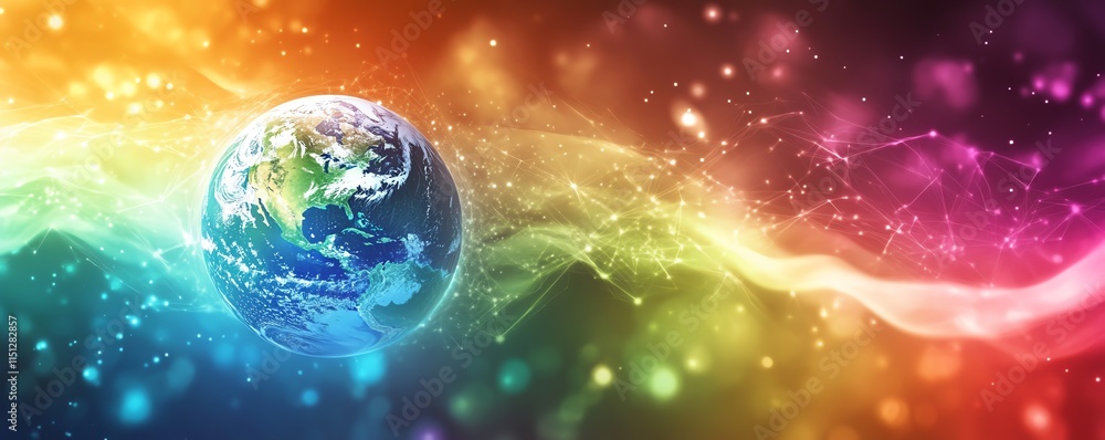 Aufkleber globe on an abstract technology and data background, representing connection, communication, and sta